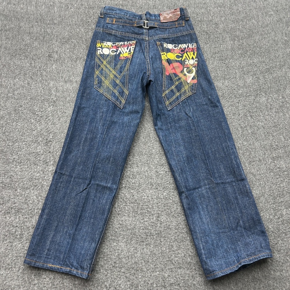 Vintage Rocawear‎ Jeans Boys 14 Denim Embroidered Baggy Loose Wide Leg